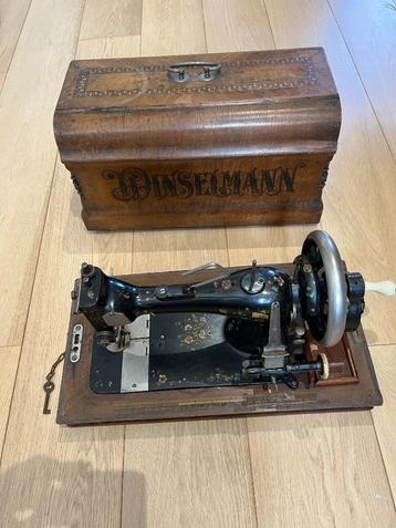 Machine à coudre Dinselmann ancienne avec boîte en bois d'or, Enlèvement