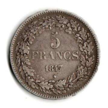 Munt/5 Frank /Leopold Ier/1847/ Zilver / Belgie