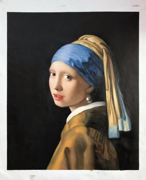 Vermeer: Meisje met de parel, olieverfschilderij, Antiek en Kunst, Kunst | Schilderijen | Klassiek, Verzenden