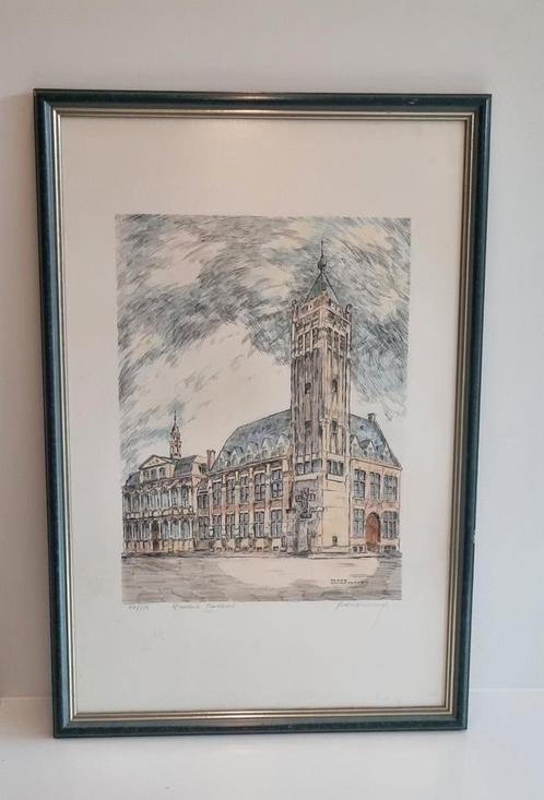 Ets Stadhuis Roeselare 1981 Frans Vanderveken gecertificeerd, Antiek en Kunst, Kunst | Schilderijen | Klassiek, Ophalen