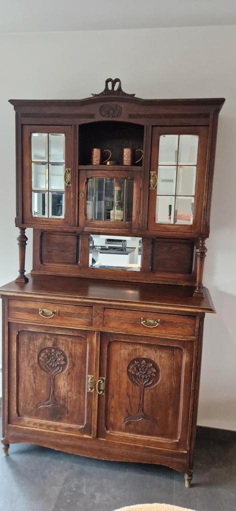 Antieke buffetkast / vitrinekast, Huis en Inrichting, Kasten | Buffetkasten, Zo goed als nieuw, Glas, Ophalen