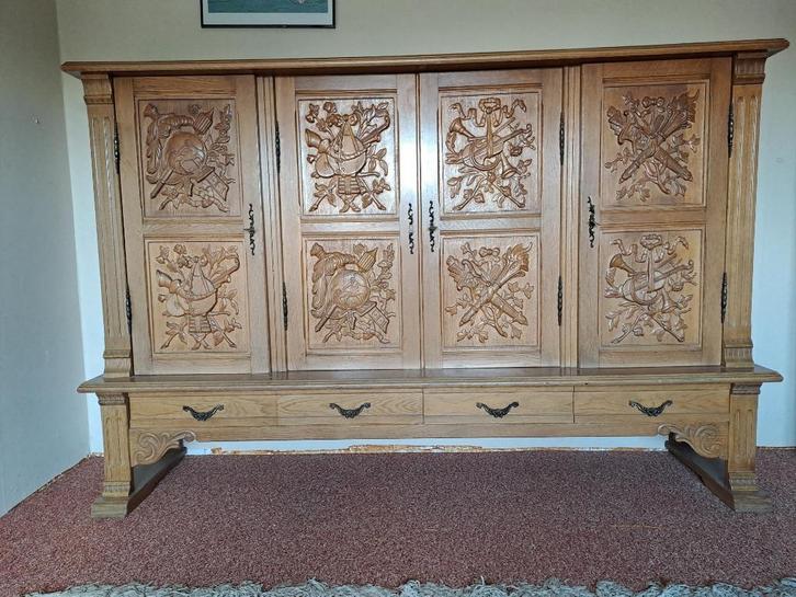 Eiken wandmeubel, Huis en Inrichting, Kasten | Wandmeubels, Gebruikt, 100 tot 150 cm, 200 tot 250 cm, 50 tot 75 cm, Met lade(s)