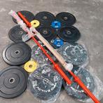 Olympische bumper plates set + Atx Plates + 2  barbells, Sport en Fitness, Ophalen, Zo goed als nieuw
