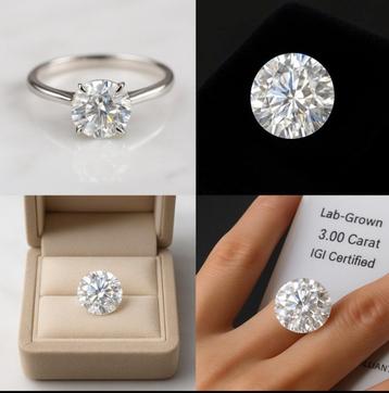 Luxe 3.00 ct Lab-Grown Diamant | Briljant Geslepen | Kleurlo, Enlèvement ou Envoi, Neuf