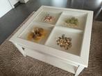 Witte salontafel met glazen blad en lade, Huis en Inrichting, Tafels | Salontafels, Ophalen, Gebruikt, Vierkant