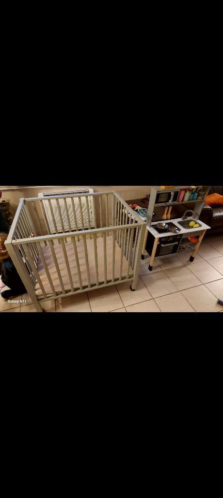 Parc bébé 75x95cm en bois de hêtre couleur Grey Stone, Enfants & Bébés, Parcs, Utilisé, Rectangulaire, Réglable en hauteur, Tapis de parc