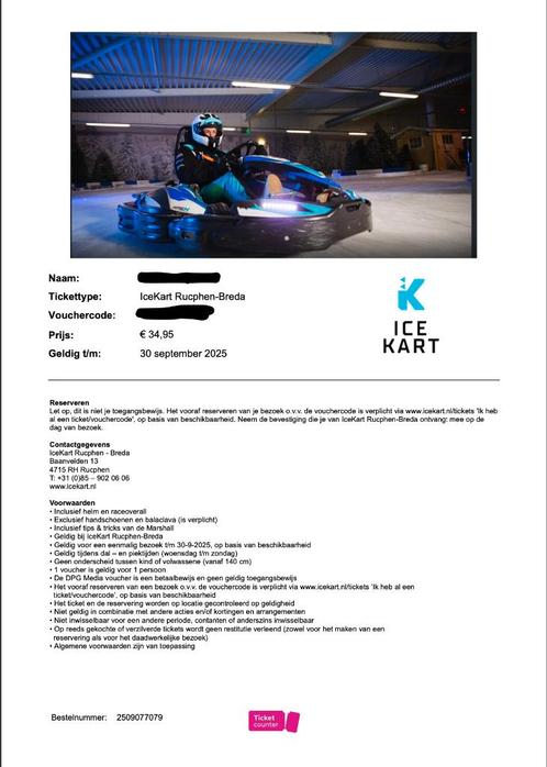 Vouchers voor 2 sessies Icekart Ruchpen-Breda, Tickets en Kaartjes, Kortingen en Cadeaubonnen, Drie personen of meer, Overige typen
