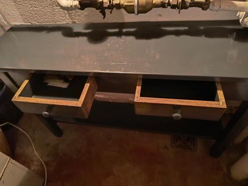 Sidetable eiken, grijs geverfd, 2 laatjes, Huis en Inrichting, Tafels | Sidetables, Gebruikt, 25 tot 50 cm, 100 tot 150 cm, Rechthoekig