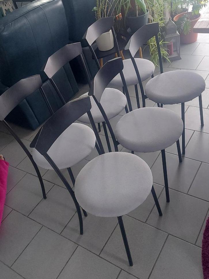 6 chaises, Huis en Inrichting, Stoelen, Zo goed als nieuw, Vijf, Zes of meer stoelen, Metaal, Stof, Grijs, Ophalen