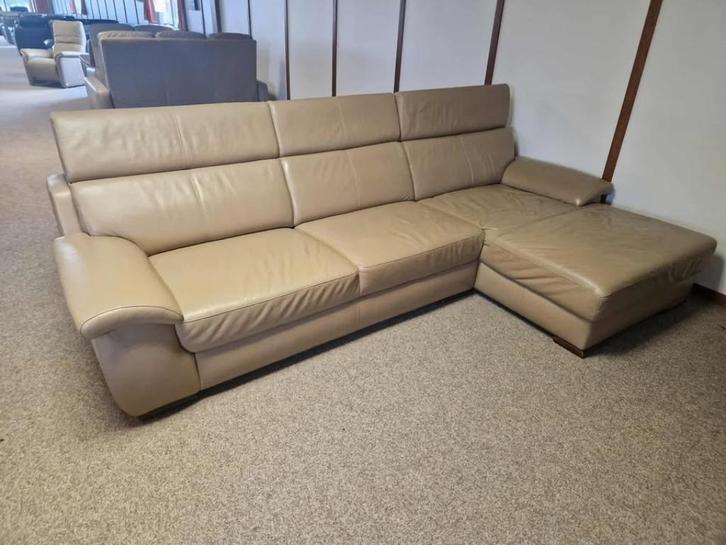 TAUPE BUFFELLEDEREN HOEKSALON, Huis en Inrichting, Zetels | Zetels en Chaises Longues, Gebruikt, Leer, Ophalen