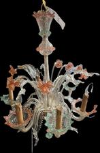 Roze en transparante Murano-kroonluchter, Italië, jaren 80, Huis en Inrichting, Lampen | Kroonluchters, Ophalen, Glas