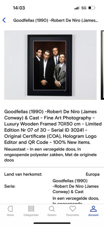 Goodfellas  70 x 50 cm luxekader limited edition beschikbaar voor biedingen