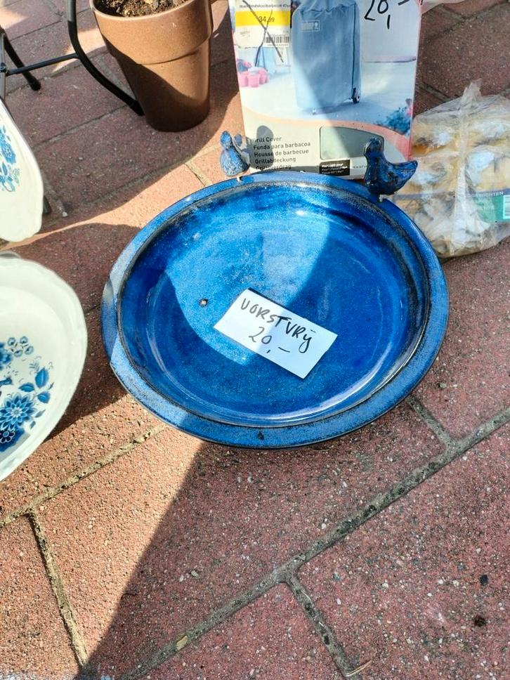 Vogelbad of voeder schaal blauw keramiek, Tuin en Terras, Vogelhuisjes en Vogelbaden, Ophalen