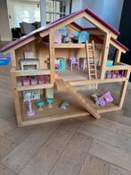 Houten poppenhuis met attributen, Kinderen en Baby's, Ophalen, Gebruikt, Poppenhuis