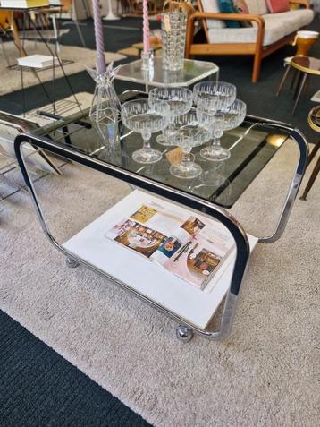 Vintage space age trolley bijzettafel rookglas / wit 70s beschikbaar voor biedingen
