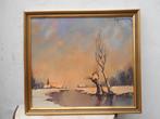 LEO JORDAENS  winter  rivier landschap   1975, Antiek en Kunst, Kunst | Schilderijen | Klassiek, Ophalen of Verzenden