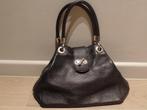 Zwarte lederen handtas, Handtassen en Accessoires, Tassen | Damestassen, Ophalen of Verzenden, Zo goed als nieuw, Zwart, Handtas