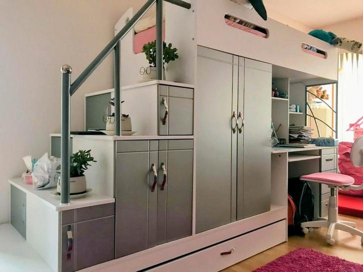 Hoogslaper met logeerbed, bureau en kastruimte, Kinderen en Baby's, Kinderkamer | Stapelbedden en Hoogslapers, Hoogslaper, Ophalen