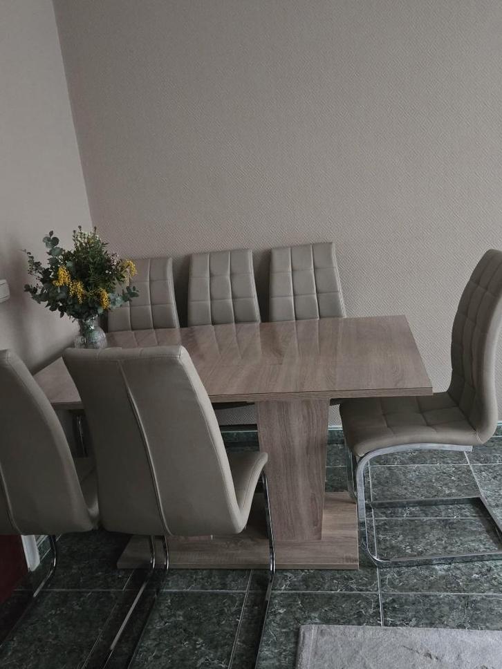 Table de salle à manger avec rallonge + 6 chaises ++++, Huis en Inrichting, Tafels | Eettafels, Gebruikt, 50 tot 100 cm, 100 tot 150 cm