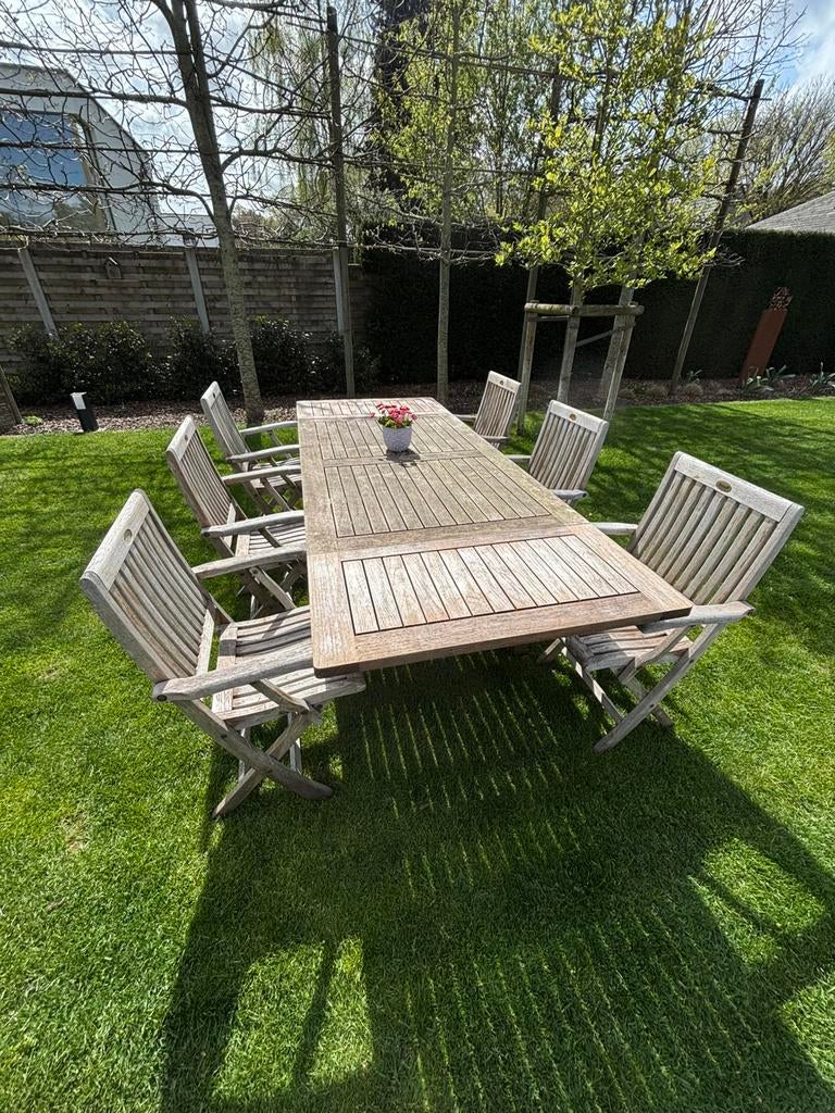 Teak Hardhout tafel met zes stoelen, Ophalen, Gebruikt, Eettafel, Hardhout