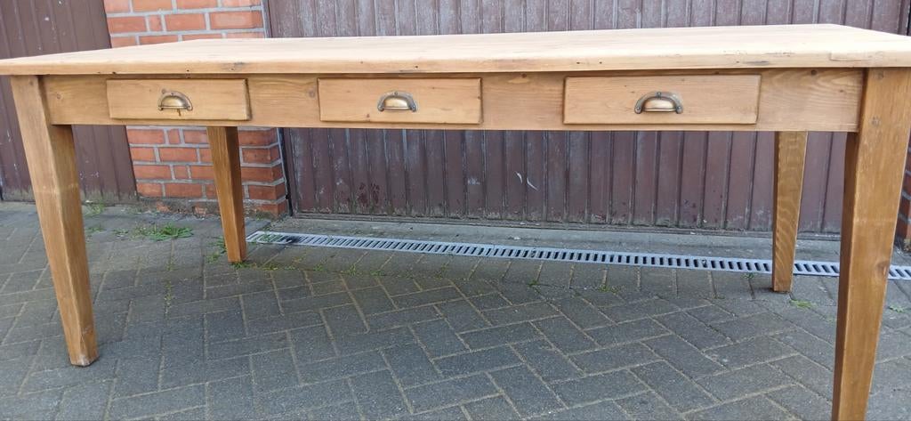 Ancienne table de ferme/table de monastère en pin avec 3 tir, Antiquités & Art, Enlèvement