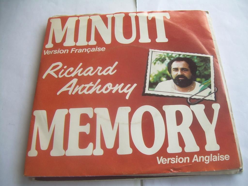 45T - SINGLE - Richard Anthony - Minuit/Memory, CD & DVD, Vinyles Singles, Enlèvement ou Envoi, Comme neuf, Pop, 7 pouces