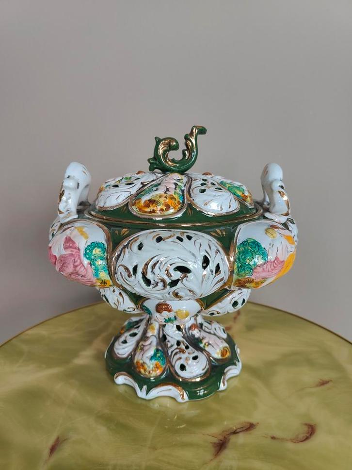 Unieke Vintage Capodimonte Dekselschaal - Handbeschilderd, Antiek en Kunst, Antiek | Porselein, Ophalen