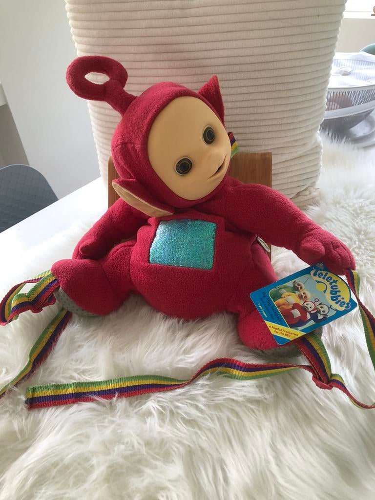 VINTAGE PLUCHE RUGZAK PO TELETUBBIES ROOD 46 cm, Ophalen, Zo goed als nieuw