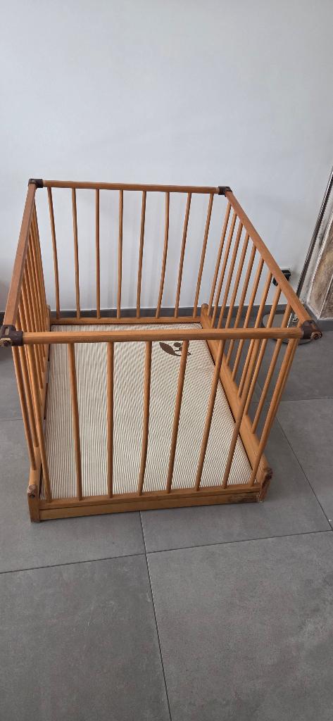 Vintage houten opvouwbare babybox, merk Storchenmühle, Ophalen, Gebruikt, Rechthoekig, Boxkleed