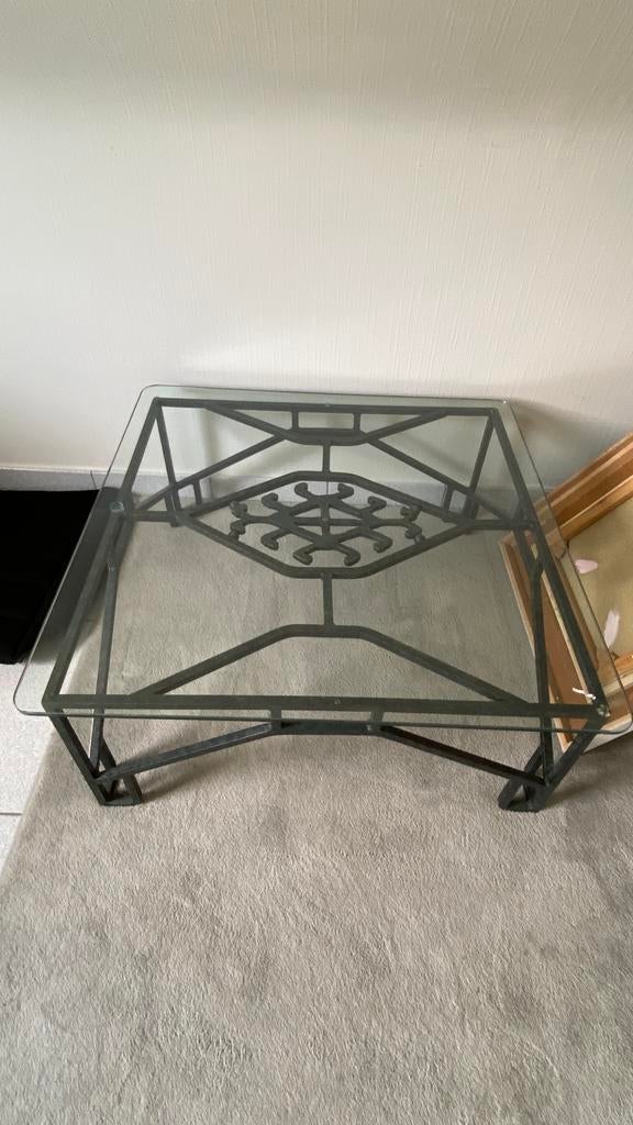 Salontafel glas en smeedwerk, Huis en Inrichting, Tafels | Salontafels, Ophalen, Zo goed als nieuw, Glas
