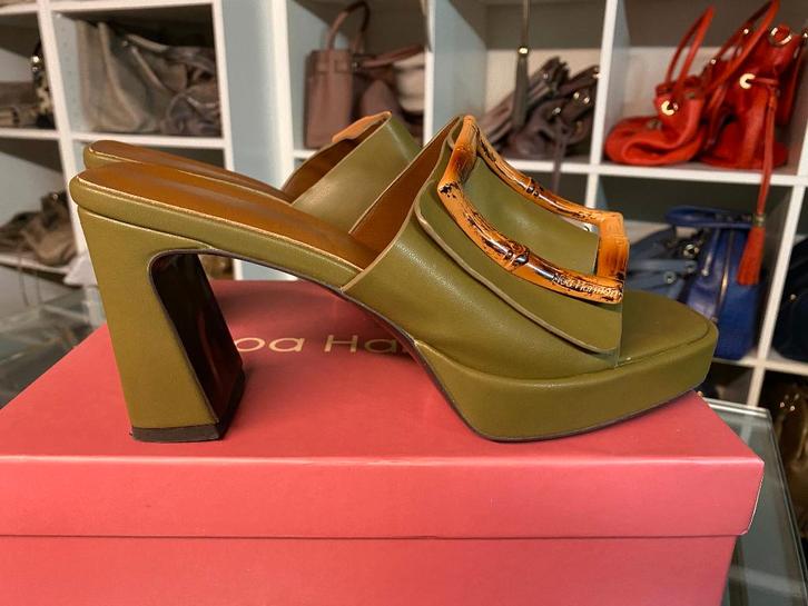 Noa Harmon khaki instappers, bamboe gesp - 39, Kleding | Dames, Schoenen, Nieuw, Instappers, Overige kleuren, Ophalen of Verzenden