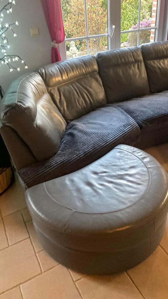 Salon cuir gris demi-lune, Maison & Meubles, Canapés | Salons, Utilisé, Banc d'angle, Quatre personnes ou plus, 300 cm ou plus