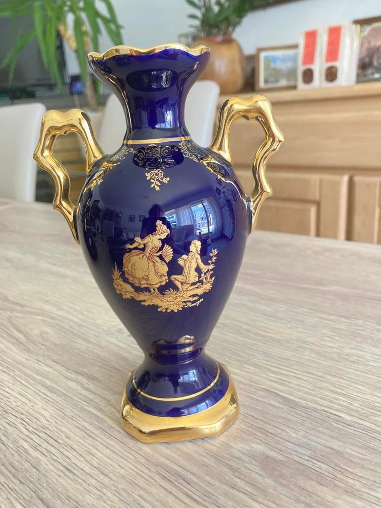 Prachtige Limoges-porselein vaas. Franse 24-karaats goud, Ophalen of Verzenden