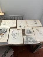 VINTAGE TEKENINGEN POTLOOD PORTRET STILLEVEN NAAKT, Ophalen of Verzenden