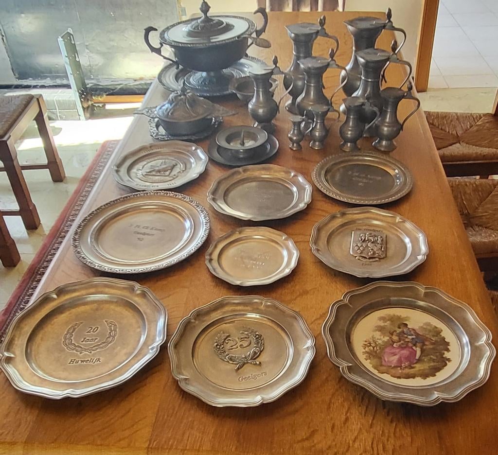 Tin verschillende schalen en gebruiksvoorwerpen, Antiek en Kunst, Ophalen