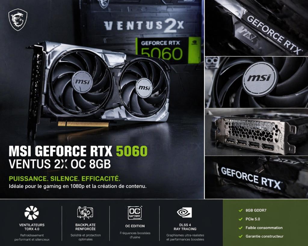 MSI GeForce RTX 5060 Ventus 2X OC 8GB DDR5 Carte graphique, Computers en Software, Videokaarten, Zo goed als nieuw, Nvidia, PCI-Express 4.0