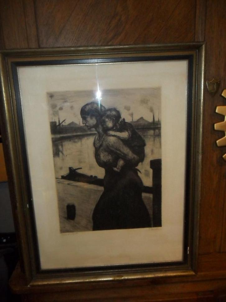 Ets van Pierre Paulus (Chatelet, 1881) - Sint-Gillis, 19, Antiek en Kunst, Kunst | Etsen en Gravures, Ophalen of Verzenden