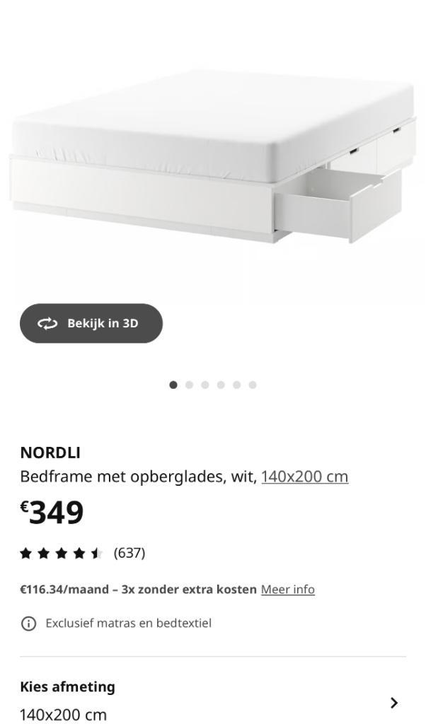 IKEA NORDLI bedframe met opberglades + VESTERÖY matras, Huis en Inrichting, Slaapkamer | Bedden, Zo goed als nieuw, Twijfelaar