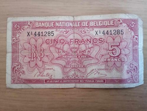 BELGIE 5 Francs / 1 Belga 1943 - bankbiljet - ger. stefan, Postzegels en Munten, Bankbiljetten | België, Los biljet, Ophalen of Verzenden