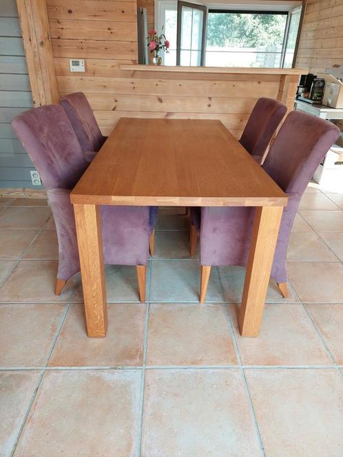 Eiken eettafel met vier comfortabele stoelen, Maison & Meubles, Salles à manger complètes, Utilisé, 4 à 6 chaises, Enlèvement ou Envoi