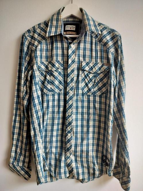 Blauw Geruit Hemd Jack & Jones - Small, Kleding | Heren, Overhemden, Zo goed als nieuw, Halswijdte 38 (S) of kleiner, Blauw, Ophalen of Verzenden