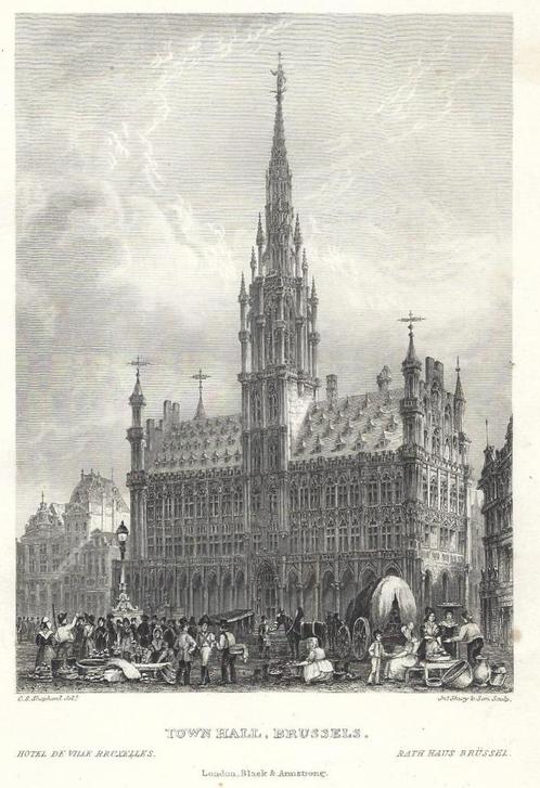 1836 - Maison de ville Bruxelles / stadhuis van Brussel, Antiek en Kunst, Kunst | Etsen en Gravures, Verzenden
