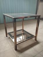 Glazen tafel met koperlook 2 onderdelen L 50cm B 50cm H 51cm, Minder dan 55 cm, Gebruikt, Vierkant, Glas