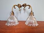 Paar Holophane bronzen en gegroefde glazen wandlampen, Ophalen of Verzenden