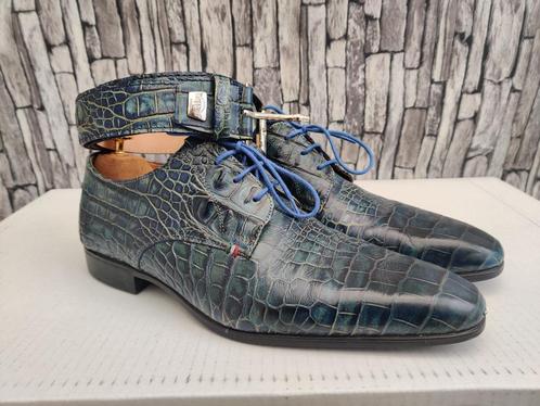Giorgio blauwe croco schoenen + riem - Maat 43,5, Kleding | Heren, Schoenen, Zo goed als nieuw, Veterschoenen, Blauw, Verzenden
