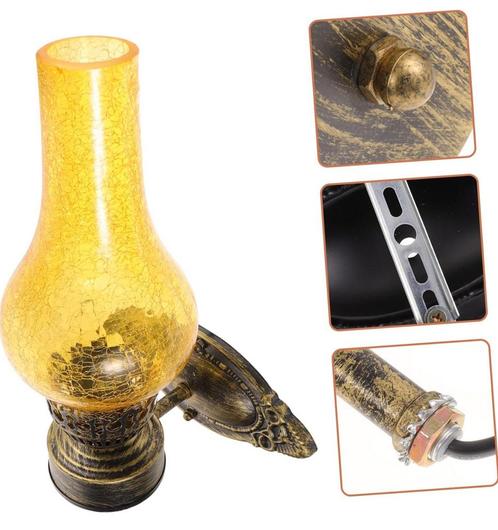 Wandlamp Industrieel olie lamp lantaarn geel glas antiek set, Antiek en Kunst, Antiek | Verlichting, Ophalen of Verzenden