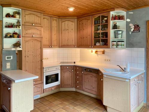 Volledig uitgeruste houten keuken, Huis en Inrichting, Keuken | Complete keukens, Gebruikt, Hoekkeuken, Wit, Hout, Ophalen