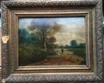 19de eeuws olieverfschilderij paneel landschap H. Liaan, Antiek en Kunst, Ophalen of Verzenden
