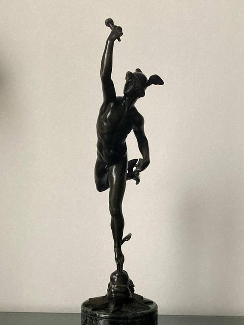 'Mercure' par Jean De Bologne, brons op marmer, 53cm, Antiek en Kunst, Antiek | Brons en Koper, Brons, Ophalen