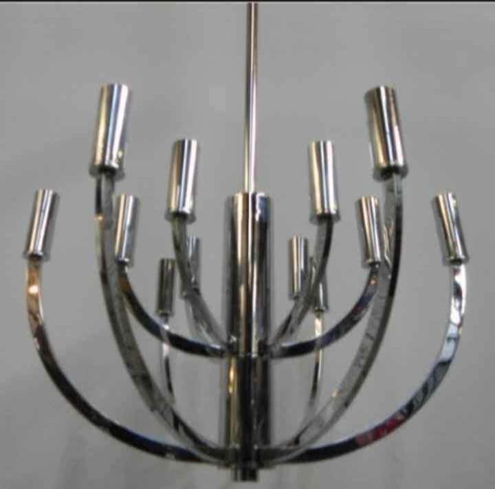 Vintage Space Age 12-lichts chromen kroonluchter hanglamp ui, Huis en Inrichting, Lampen | Hanglampen, Zo goed als nieuw, Ophalen of Verzenden